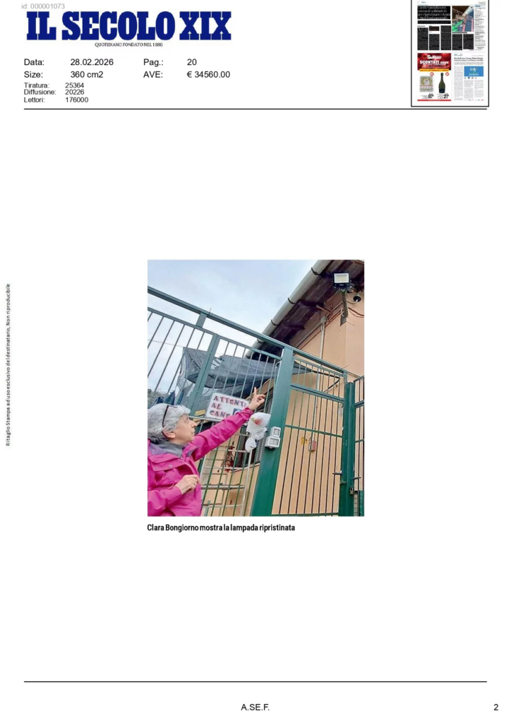 Pagina del Secolo XIX con una fotografia degli interventi di ripristino all’ingresso del canile Monte Gazzo.