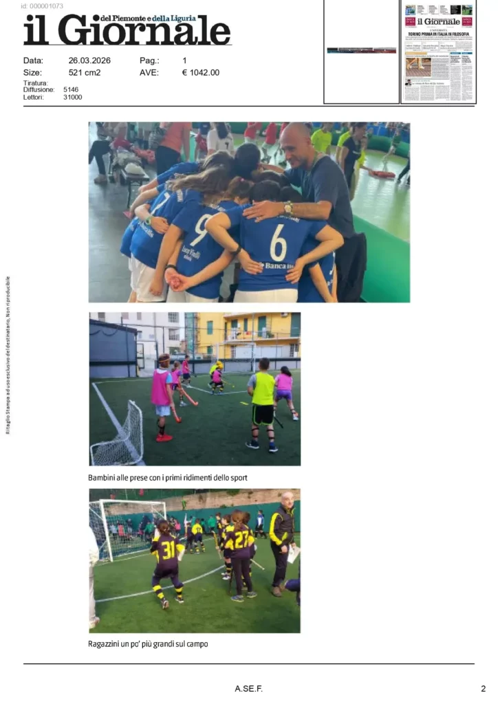 Pagina del Giornale con fotografie delle attività sportive promosse da Genova Hockey e A.Se.F.