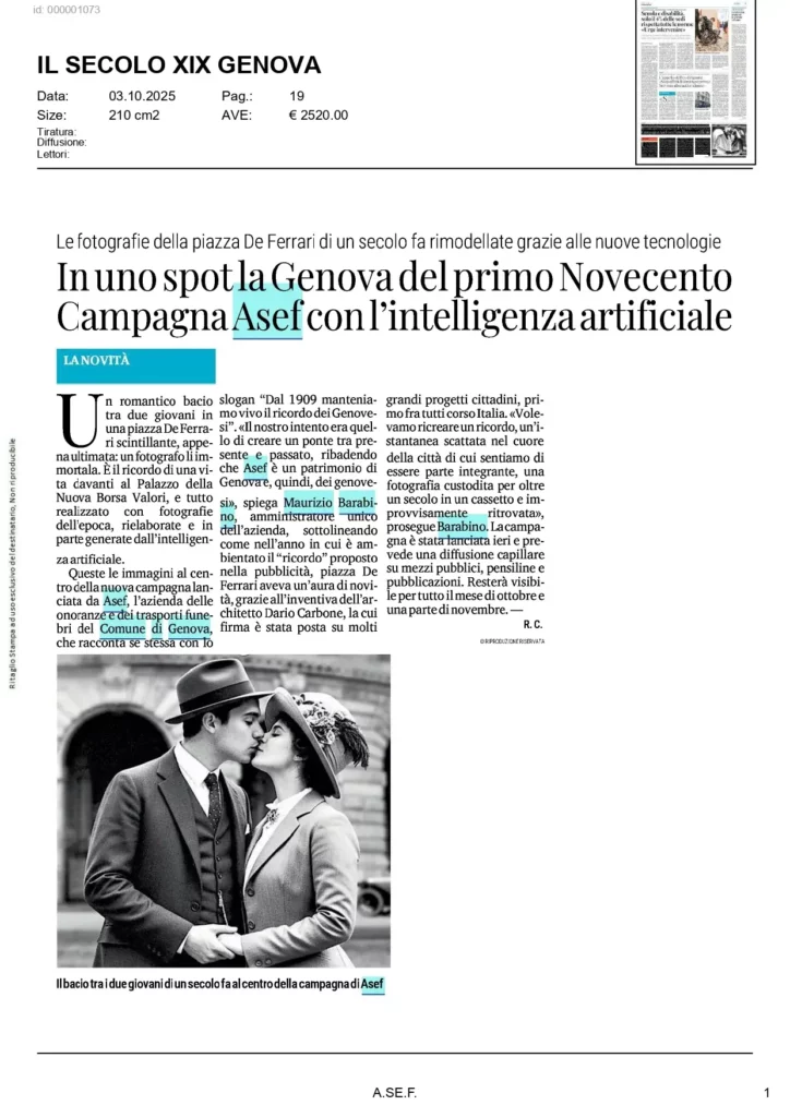 Articolo del Secolo XIX sulla campagna A.Se.F. ambientata nella Genova del primo Novecento.