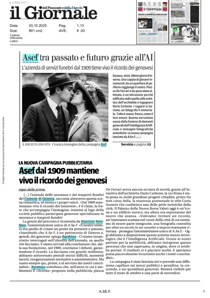 Articolo del Giornale sulla campagna A.Se.F. che unisce fotografia e intelligenza artificiale.