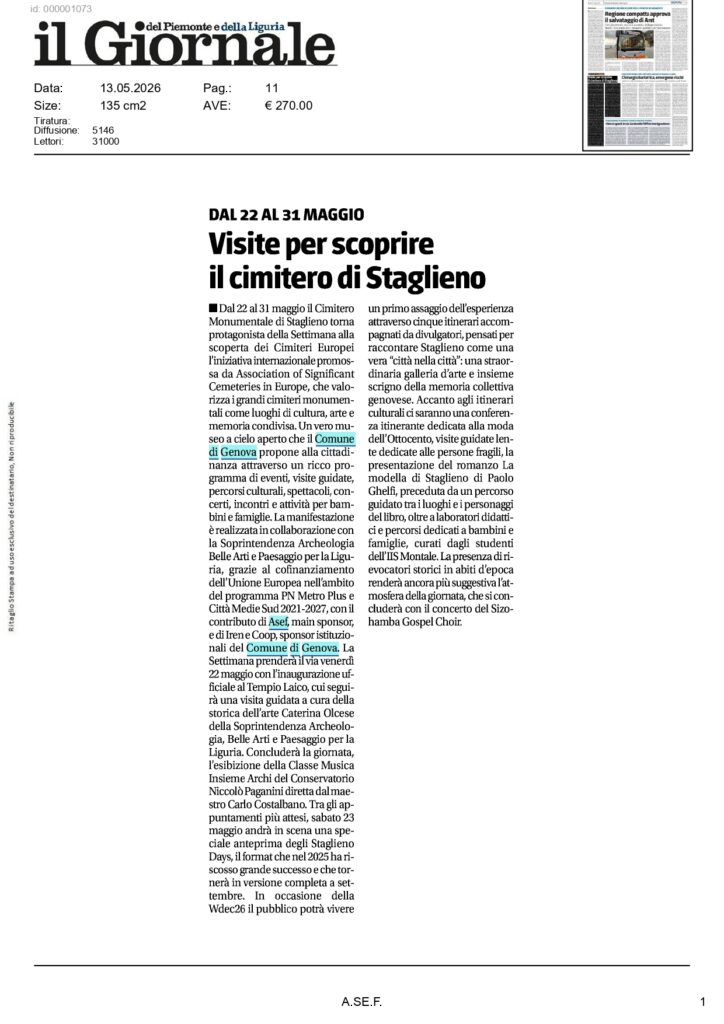 Il Giornale: Visite per scoprire il cimitero di Staglieno