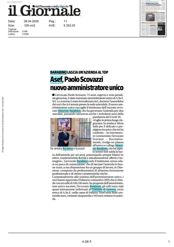 Il Giornale: Asef, Paolo Scovazzi
nuovo amministratore unico