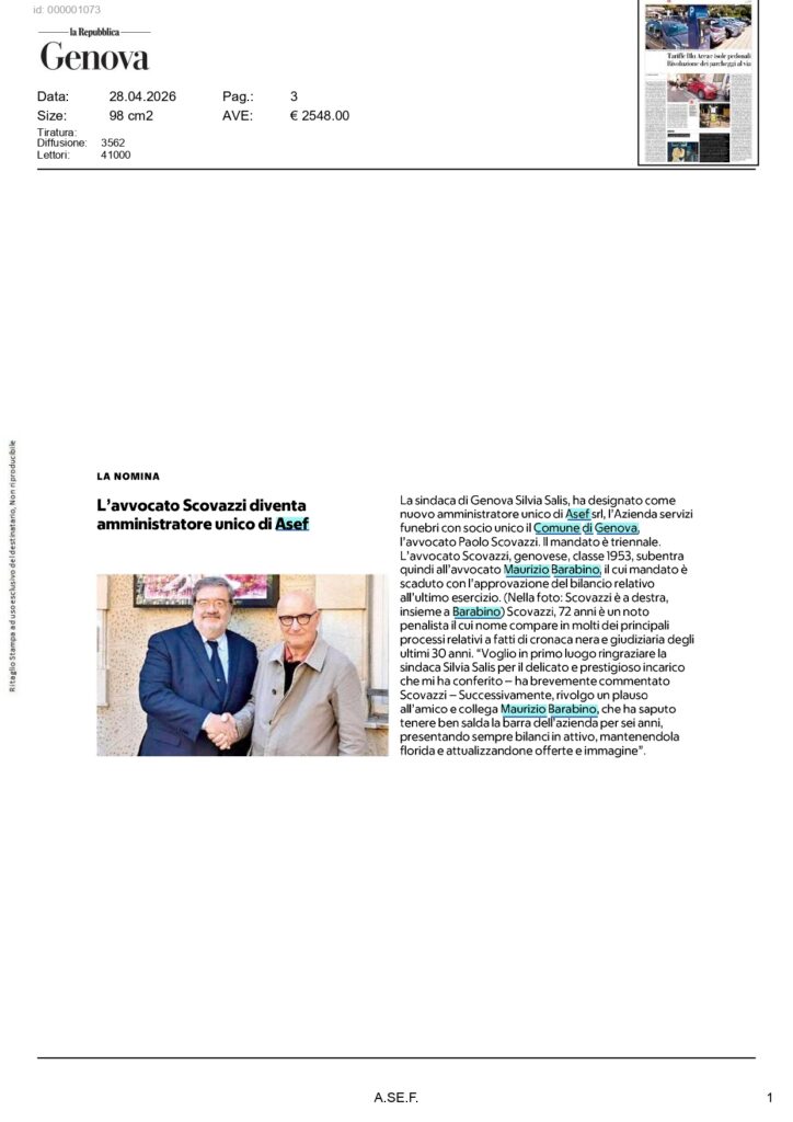 La Repubblica: L'avvocato Scovazzi diventa
amministratore unico di Asef