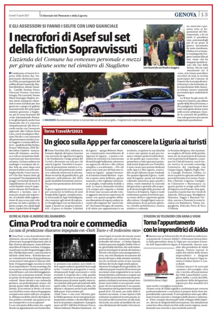 Articolo del Giornale del Piemonte e della Liguria sui necrofori A.Se.F. sul set della fiction “Sopravvissuti”.