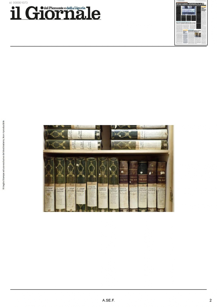 Seconda pagina dell’articolo del Giornale, con una fotografia dei volumi della collezione botanica.